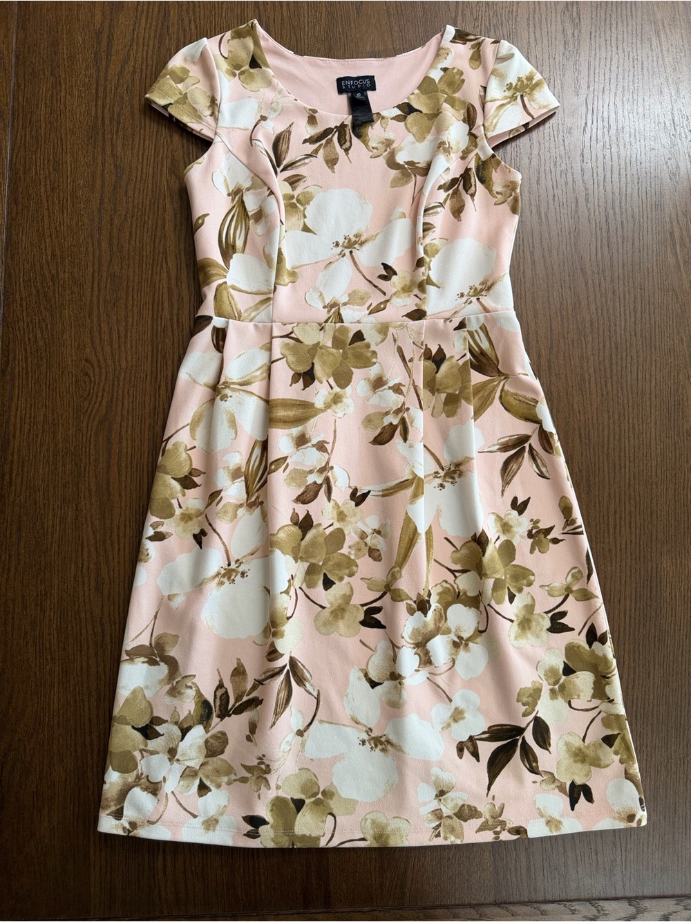 Enfocus Studio Pink Floral Dress with Tan-Tone Accents
